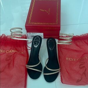 Rene Caovilla Black and Silver Strappy Heels